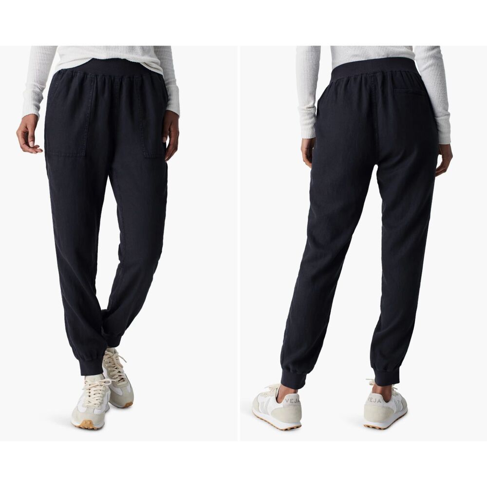 FAHERTY Arlie Day Washed Black Linen Blend Jogger Pants Womens XS